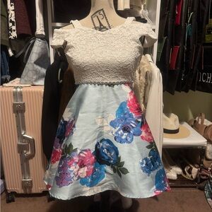 Speechless White and Blue Floral Kids Dress